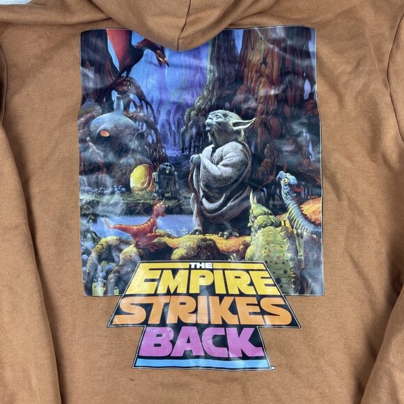 Star Wars Hoodie Large Empire Strikes Back HM Yoda Brown Pockets Pullover Mens - Picture 7 of 16
